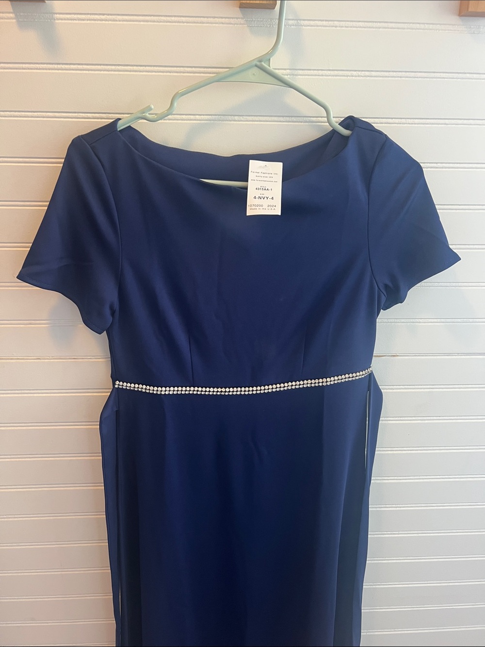 Classic Navy Midi Dress with Beaded Waist